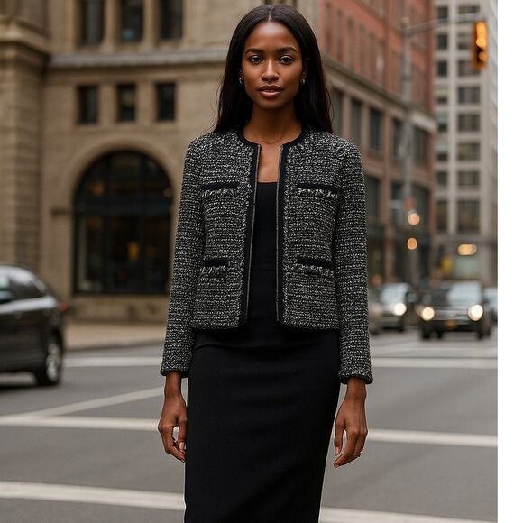 L.K. Bennett Long Sleeve Full Zip Tweed Jacket Black/White Women's Size US 8 - Picture 1 of 10